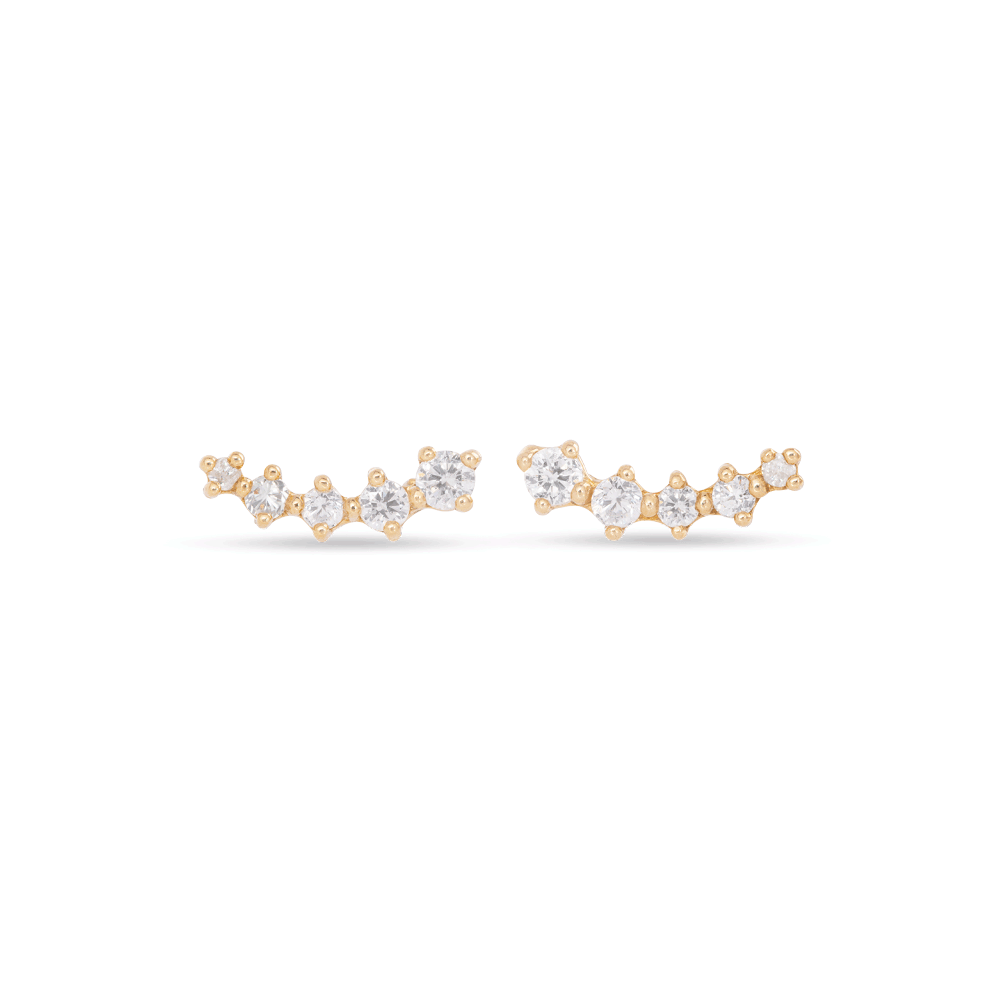 Solid Gold Diamond Curved Single Stud Earring, 14k
