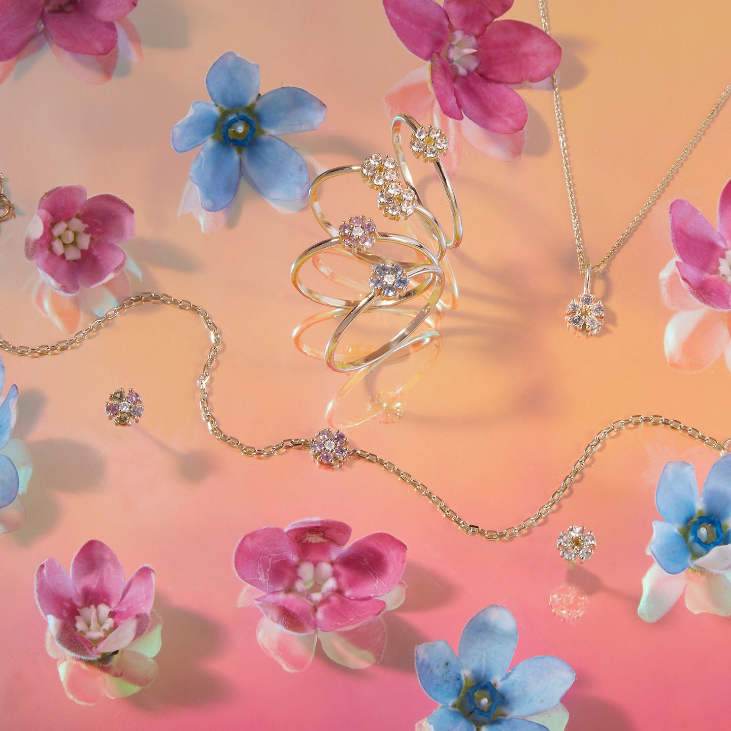 Stone and Strand Pink Sapphire Flower Bracelet