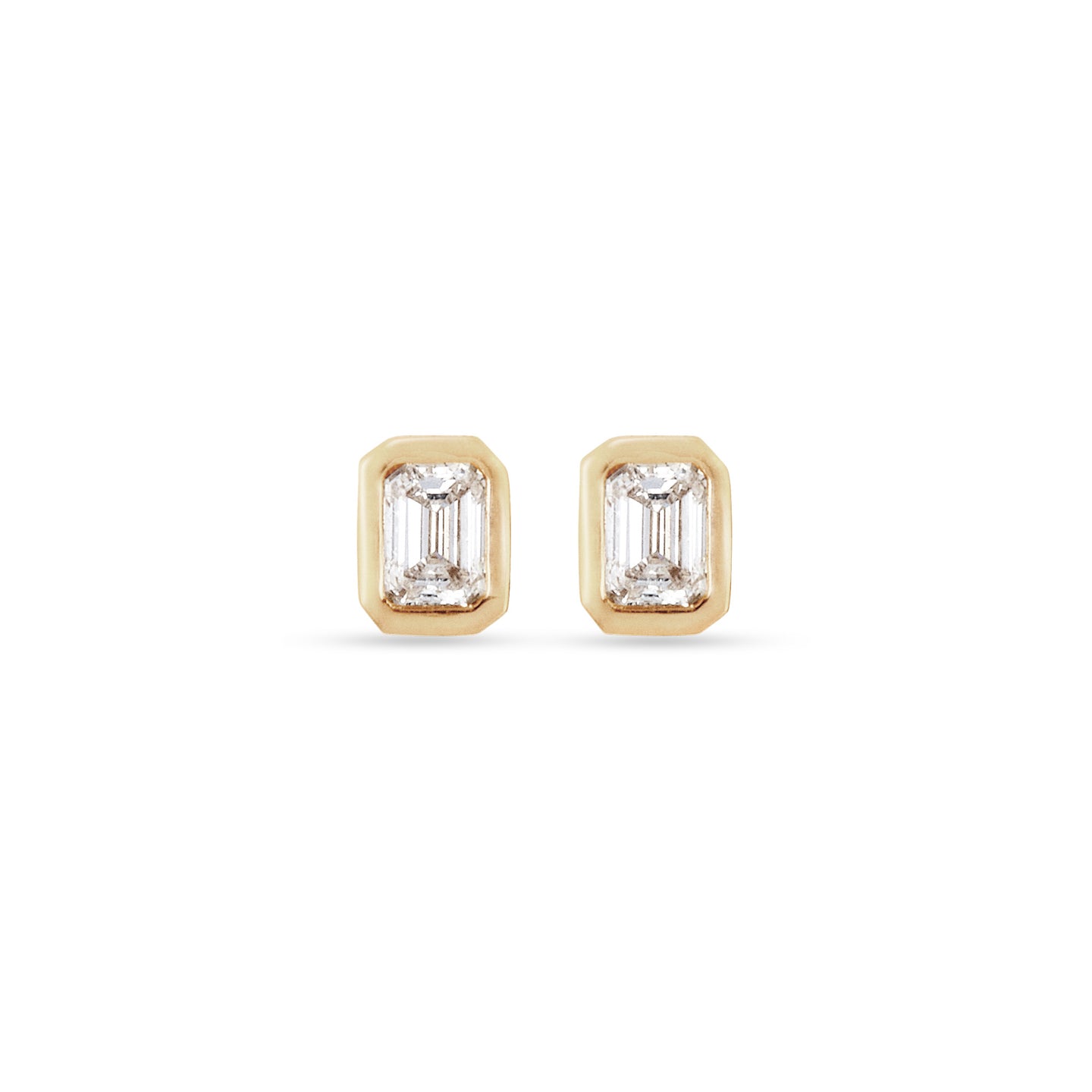 14K Solid Gold Emerald Cut Diamond Stud Earrings