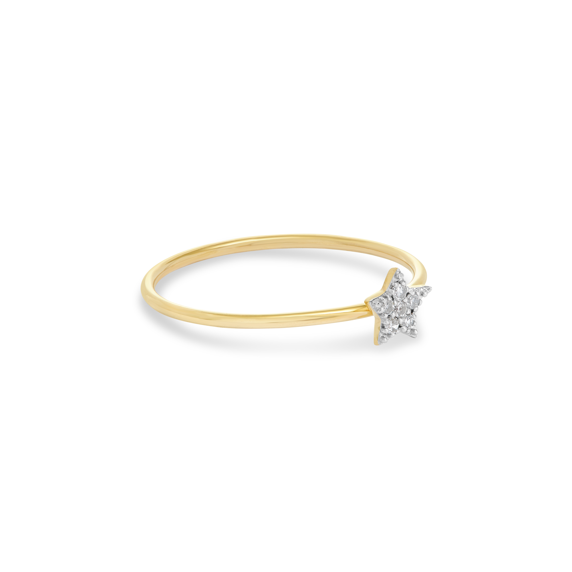 Star Shaped 14K Gold Diamond Ring / Stackable Thin Gold Band Diamond Ring / 14K Mini Star Ring with Micro Pave Setting / Graduation Gift White / 6 1/4