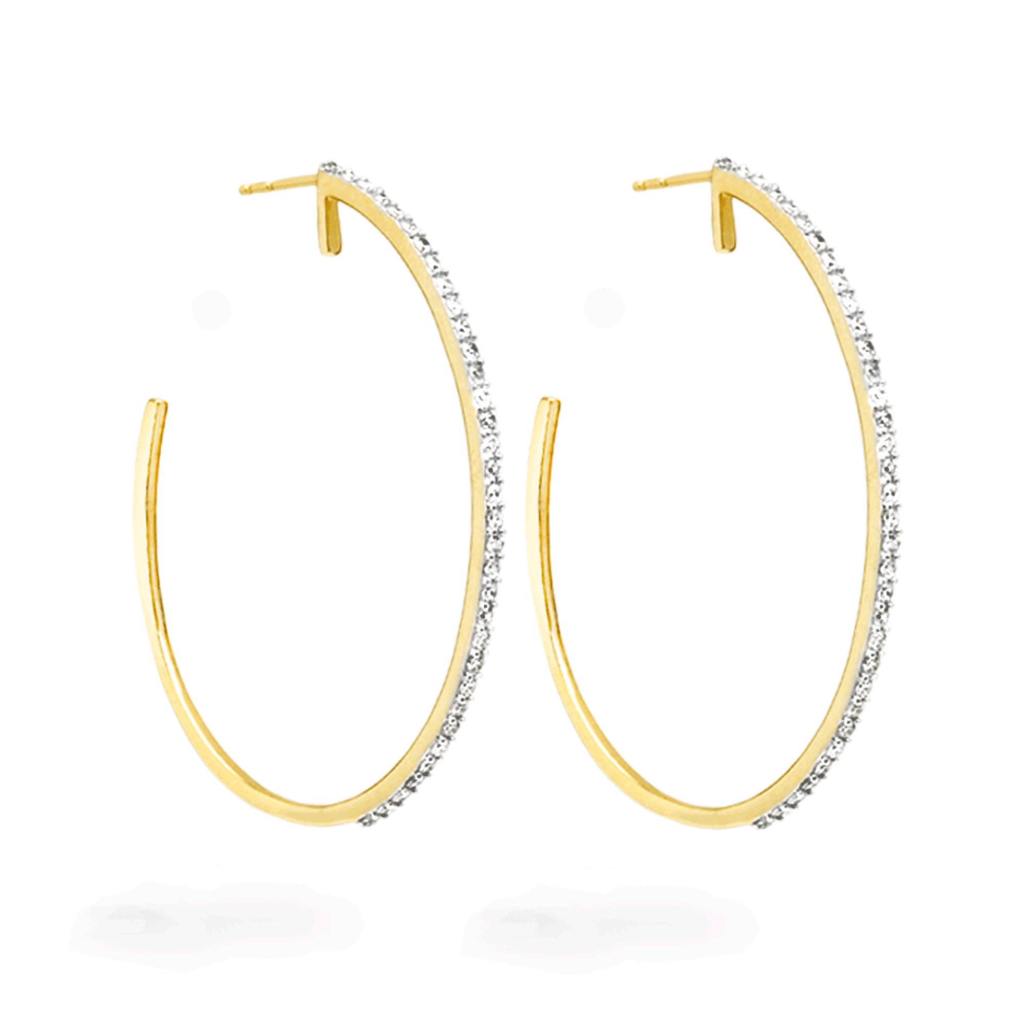 14K Yellow Gold Round Hoop Earrings with Black Rhodium and Pave Diamonds