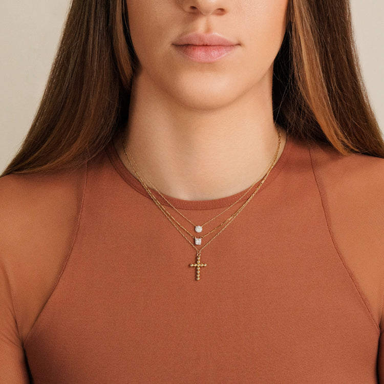 Gold Beaded Cross Charm