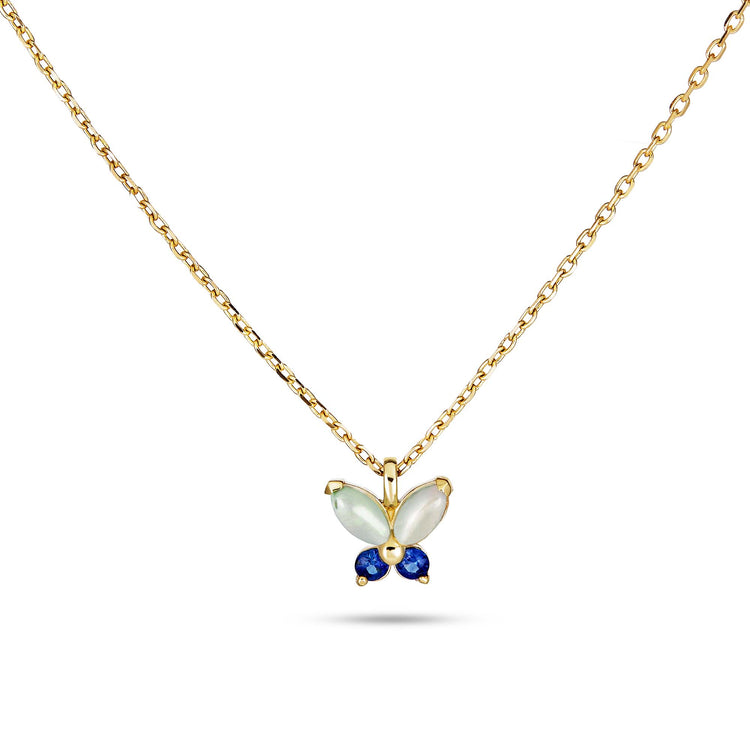 Dark Blue Butterfly Pendant Chain Multi Useage Clover Open Hearts Gold  Plated