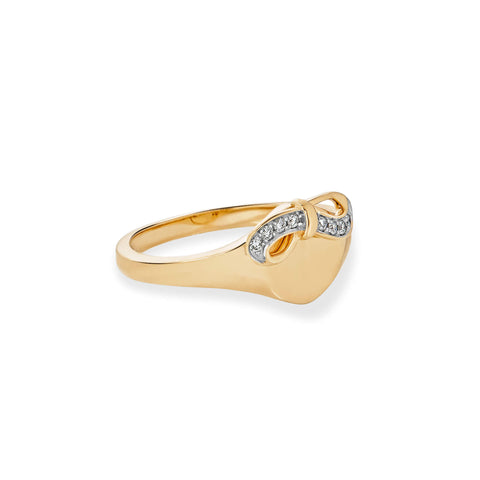 Stone and Strand 10K Yellow Gold Bow Nouveau Diamond Signet Ring Side Image