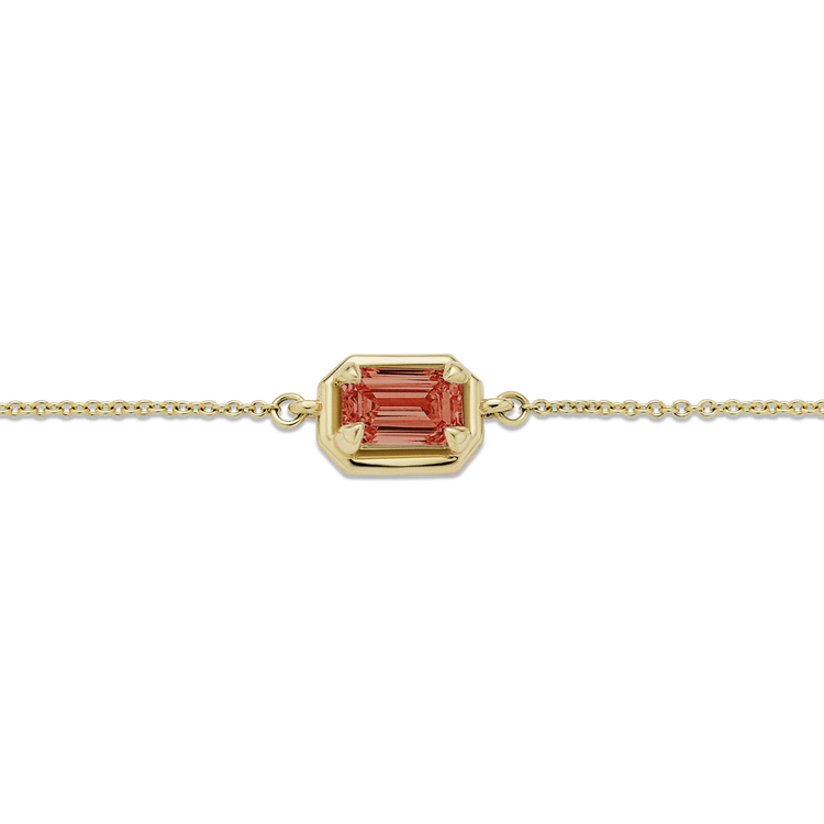 Stone and Strand 14K Yellow Gold Birthstone Emerald Cut Bonbon Bracelet with Garnet Close Up Image