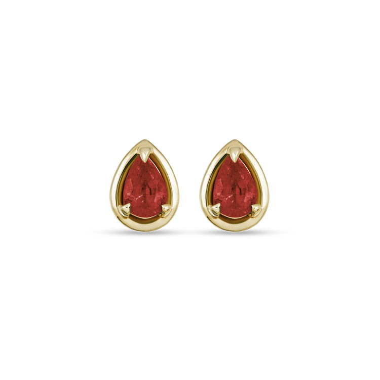 Stone and Strand 14K Yellow Gold Birthstone Pear Bonbon Studs with Garnet Front Image