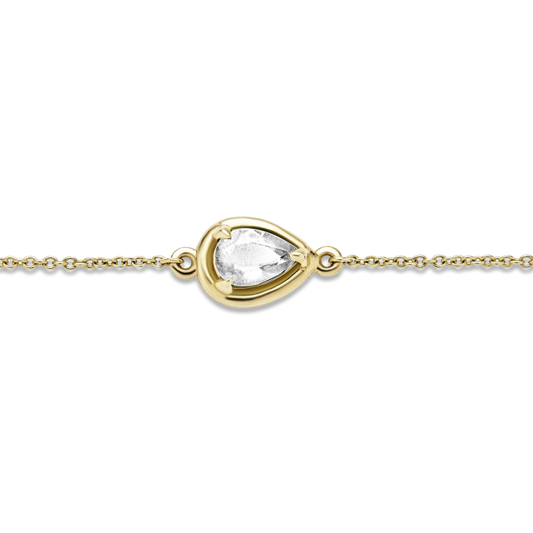 Stone and Strand 14K Yellow Gold Birthstone Pear Cut Bonbon Bracelet with White Diamond Close Up Image