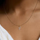 Image of 10K Yellow Gold Large Pave Scripted Initial Charm Necklace on Models Neck