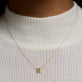 Image of 14K Yellow Gold Letterpress Initial Necklace on Models Neck