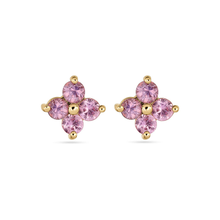 Stone and Strand 10K Yellow Gold Luckiest Clover Pink Sapphire Studs Front Image