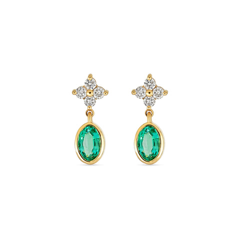 Stone and Strand 10K Yellow Gold Myrtle Diamond and Emerald Earrings Front Image