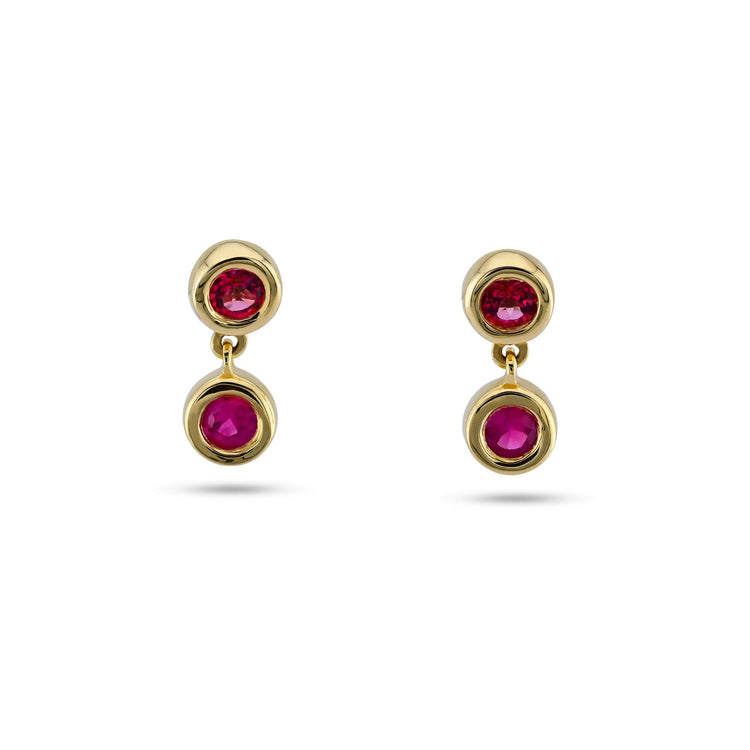 Stone and Strand 14K Yellow Gold Pink Topaz and Ruby Power Drop Earrings Front Image