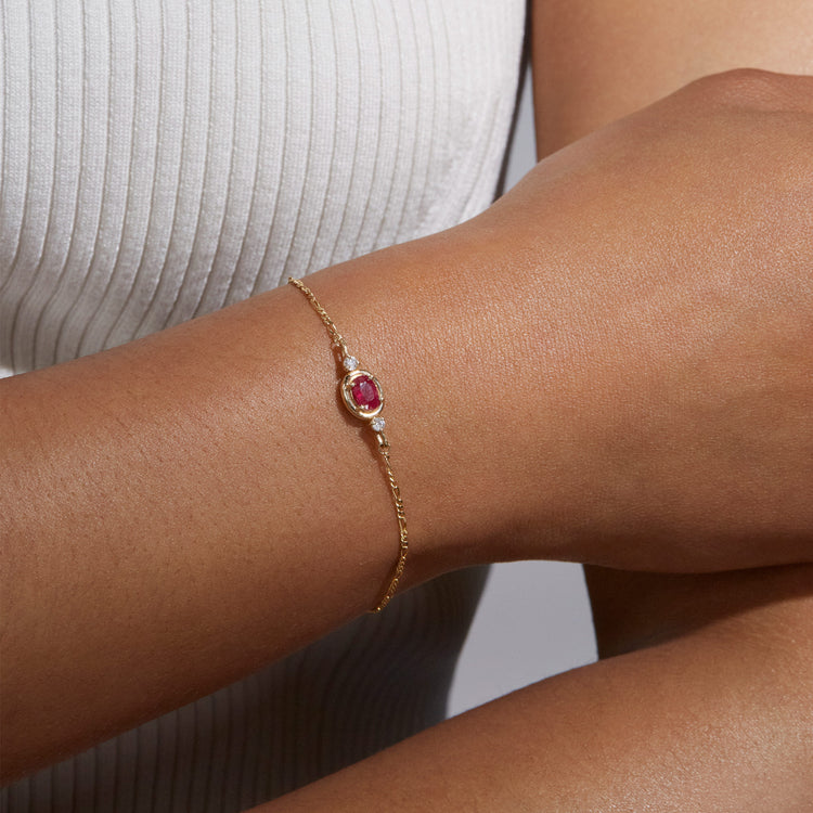 NEW, Gold over Sterling Silver Chain Bracelet with Lab Rubies 7