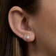 Image of 14K Yellow Gold Small Pearl & Diamond Earrings on Models Ear