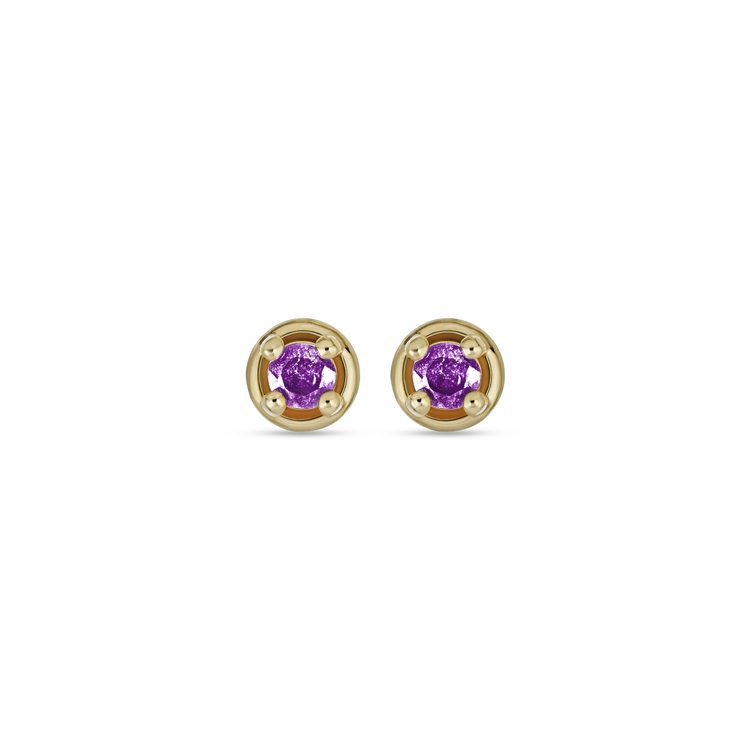 Stone and Strand 10K Yellow Gold Small Birthstone Bonbon Studs with Amethyst Front Image