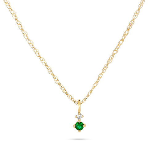 Stone and Strand 14K Yellow Gold Tiny Green Goddess Necklace Close Up Image