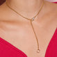 Image of 14K Yellow Gold Luxe Diamond Chain Lariat Necklace on Models Neck