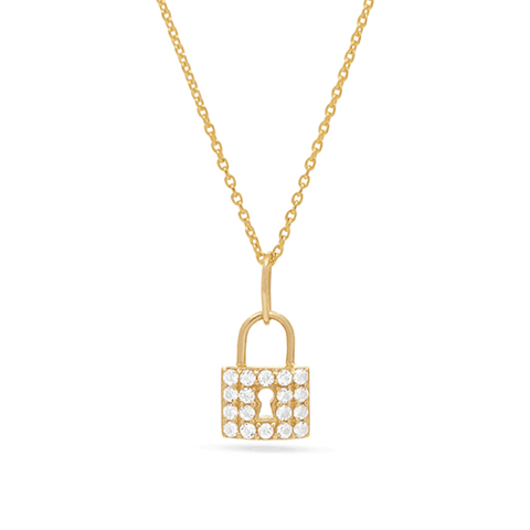 Bold Lock Pendant Chain Necklace Gold