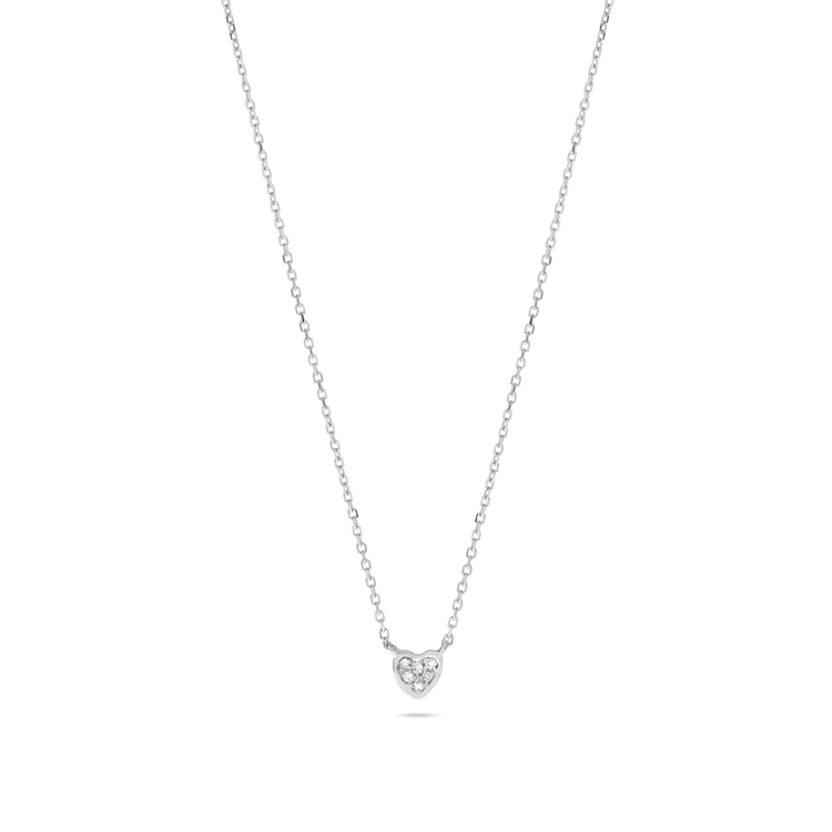 Stone and Strand 14K White Gold Teeny Pave Heart Necklace Front Image