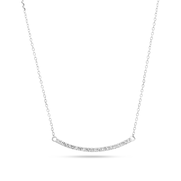 Stone and Strand 10K White Gold Tiny Pave Diamond Curve Bar Necklace Close Up Image