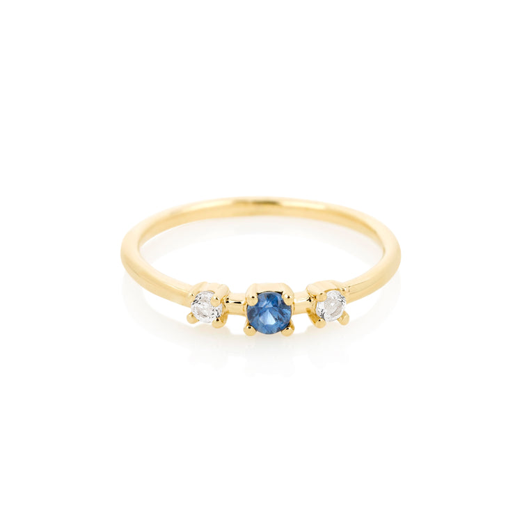 Tri Blue Sapphire and White Topaz Ring